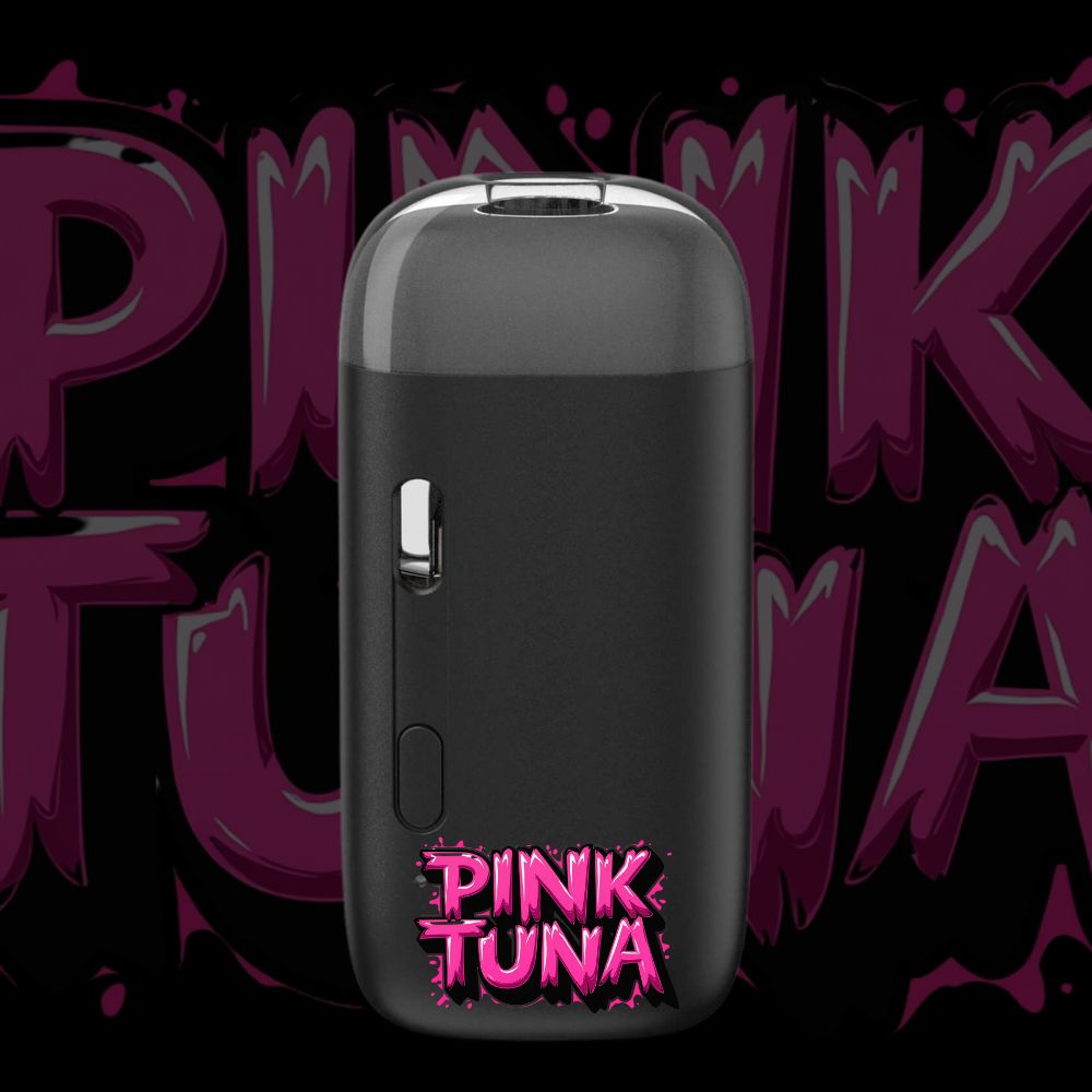 Pink Tuna disposable vape pen with bold pink strain logo
