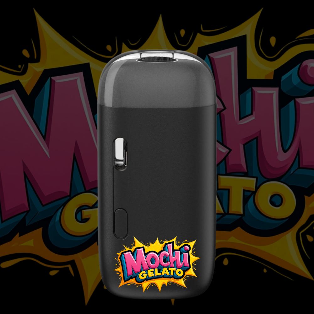 Mochi Gelato disposable vape pen with yellow and magenta logo