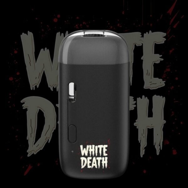 White Death disposable vape pen with horror-style lettering