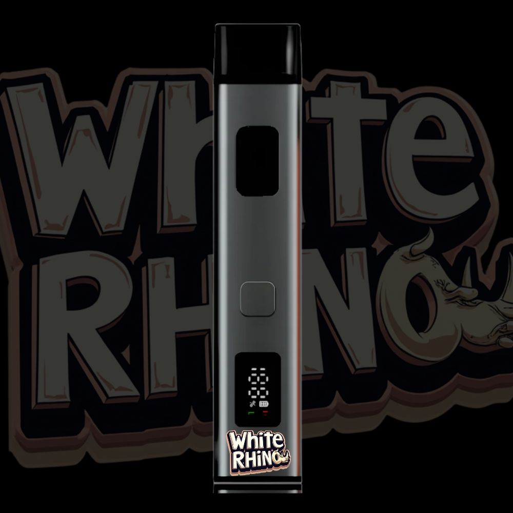 White Rhino disposable vape pen with powerful branding and premium oil