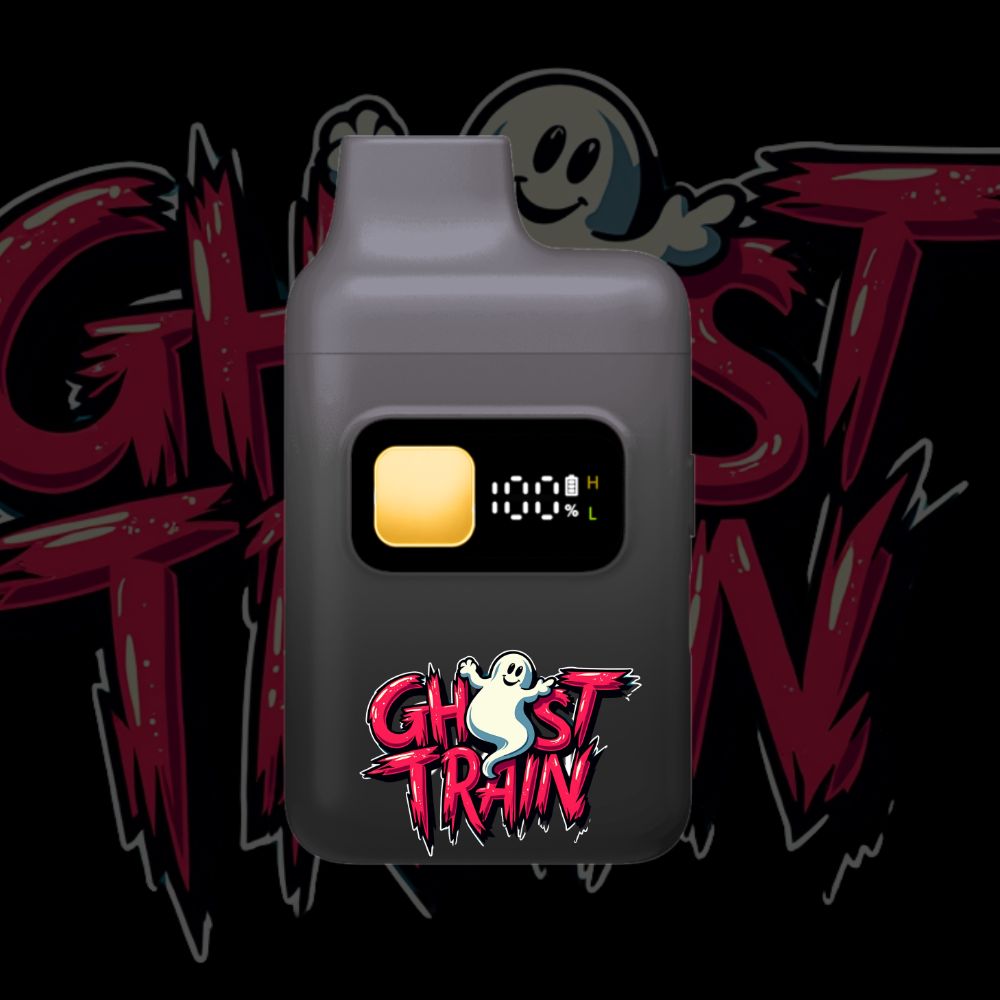 Ghost Train disposable vape pen – black device with ghost-themed logo