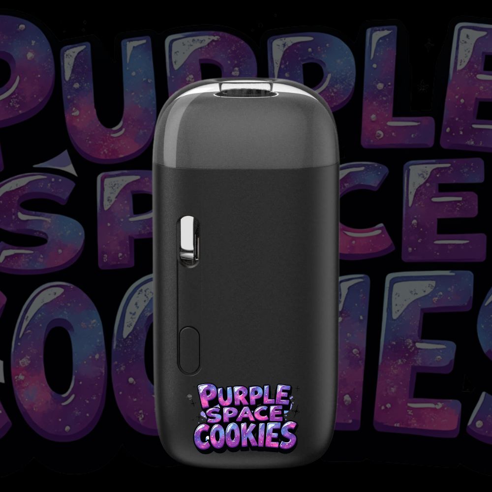 Purple Space Cookies disposable pod vape with galaxy-inspired label