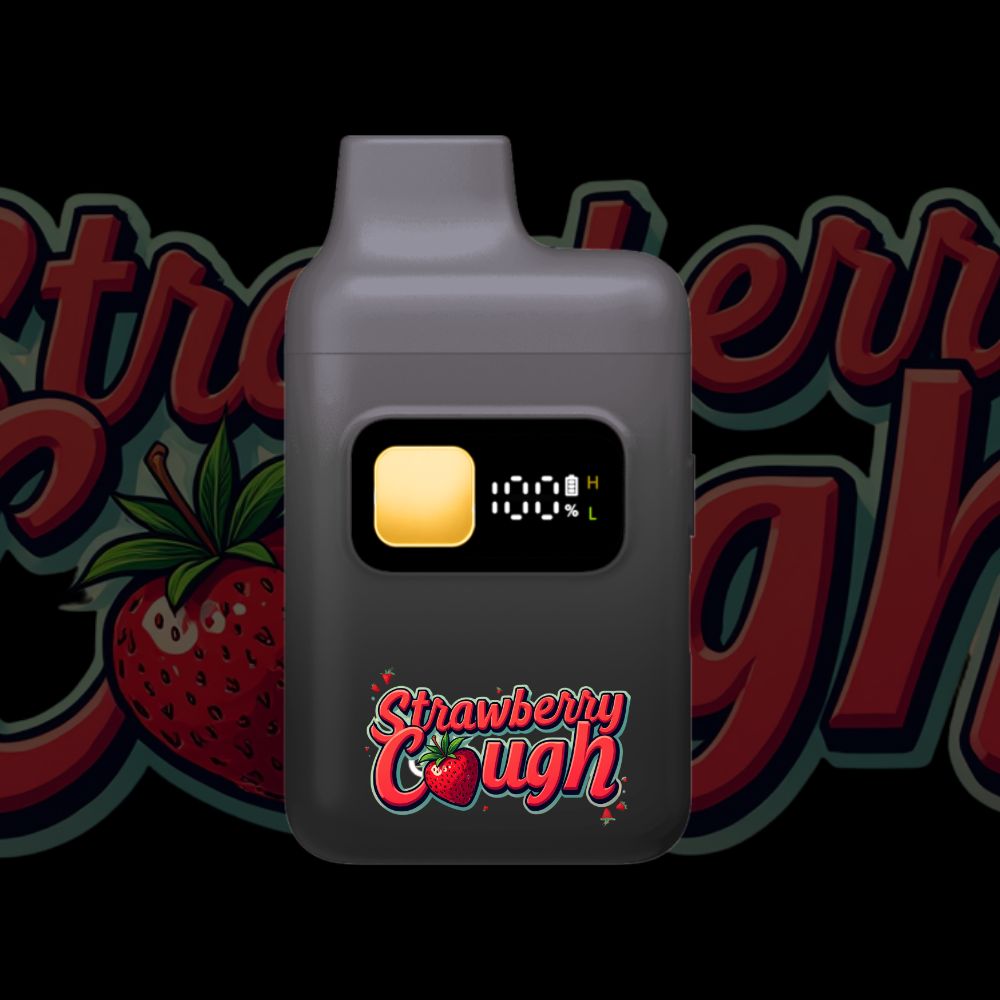 Strawberry Cough THC disposable vape pen – red and fruity design