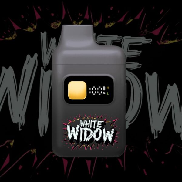 White Widow THC vape pen – dark device with white splash branding