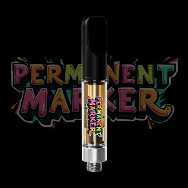 Permanent Marker vape pen with vibrant street-style label and golden extract