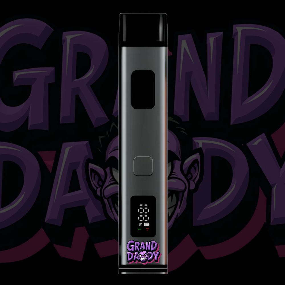 Grand Daddy disposable vape pen with dark purple branding and digital display