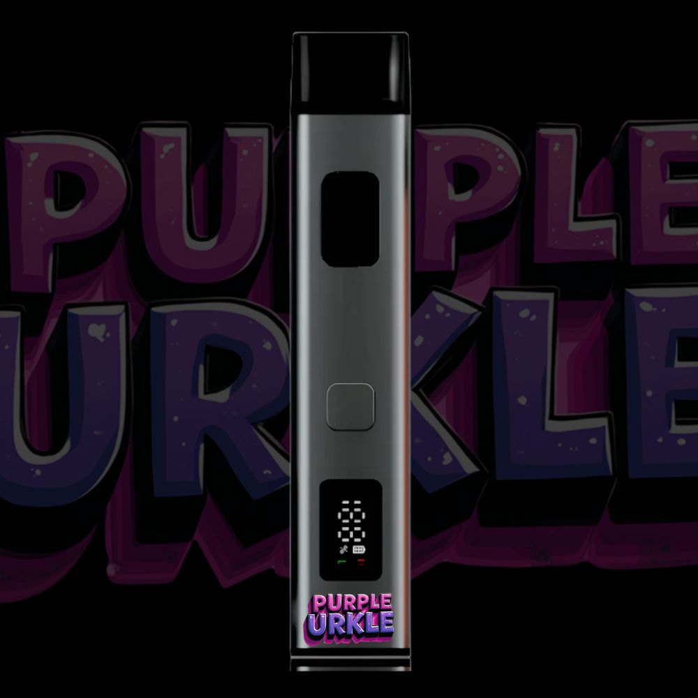 Purple Urkle disposable vape pen with retro purple comic-style logo