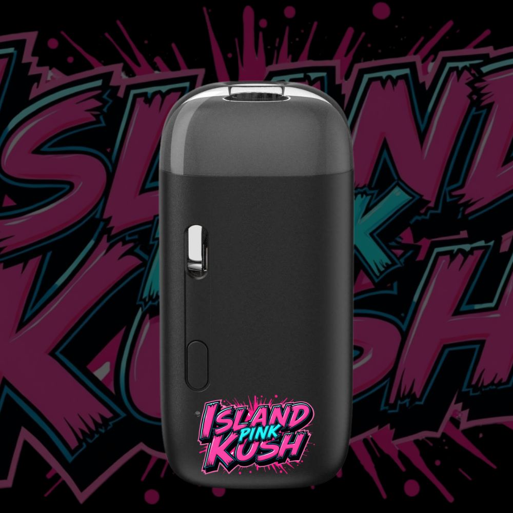 Island Pink Kush vape pod with tropical-style label and sleek body