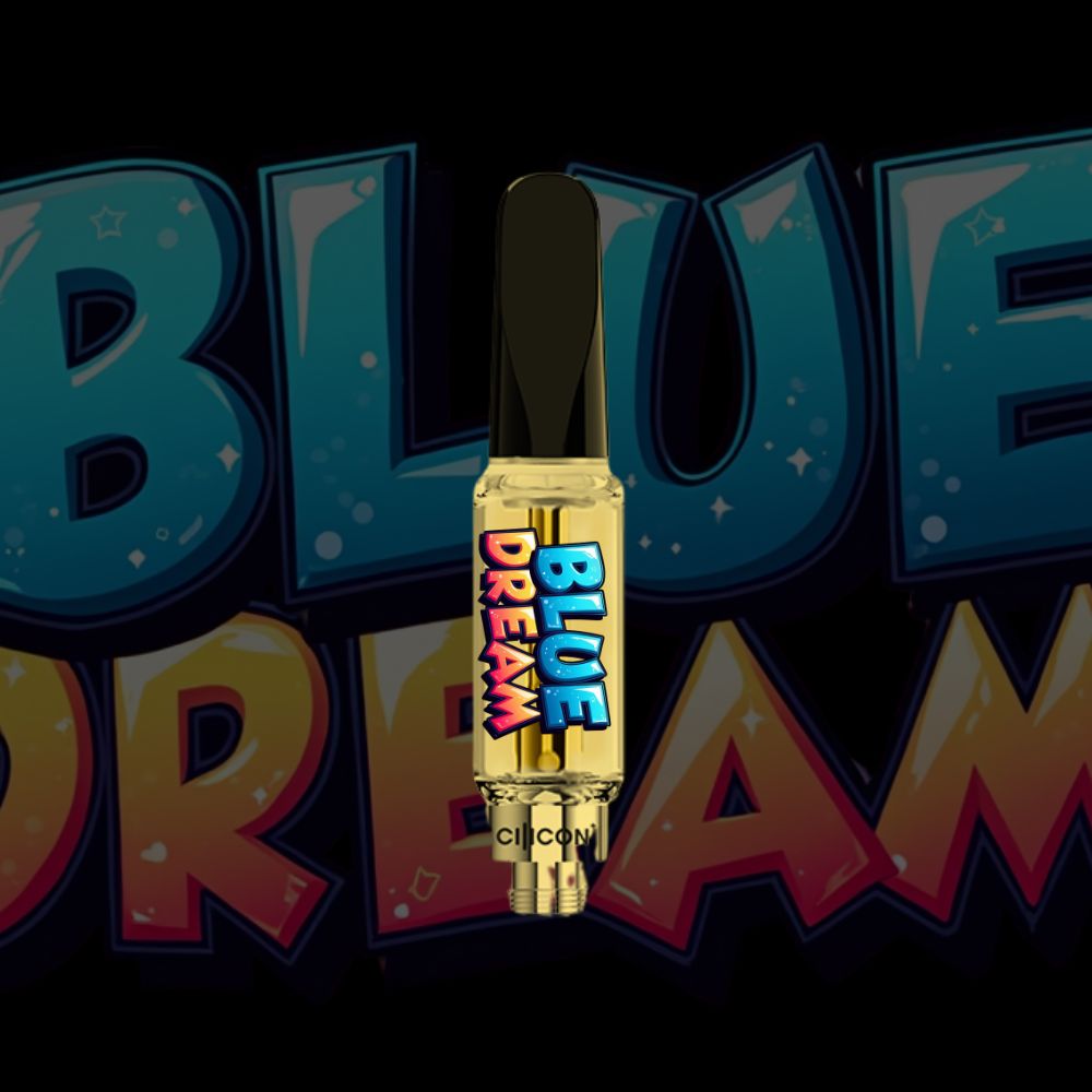 Blue Dream vape cartridge with dreamy blue comic-style font