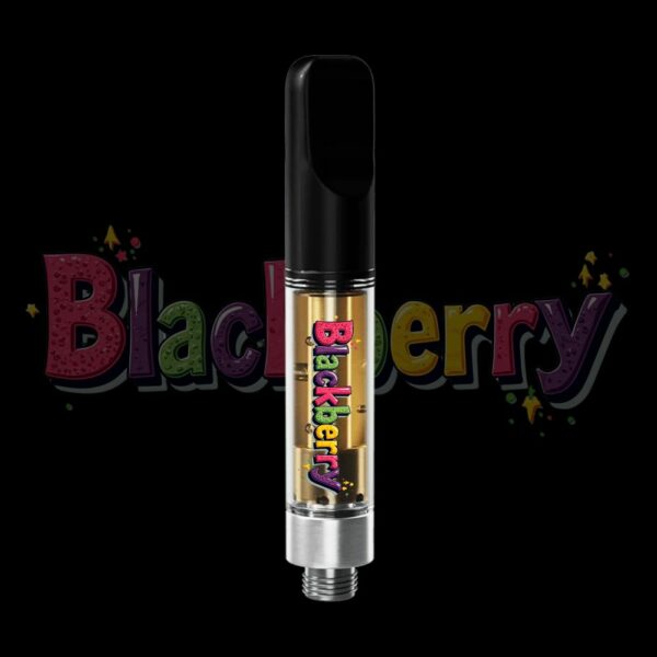 Blackberry vape cartridge with colorful berry font and solventless extract