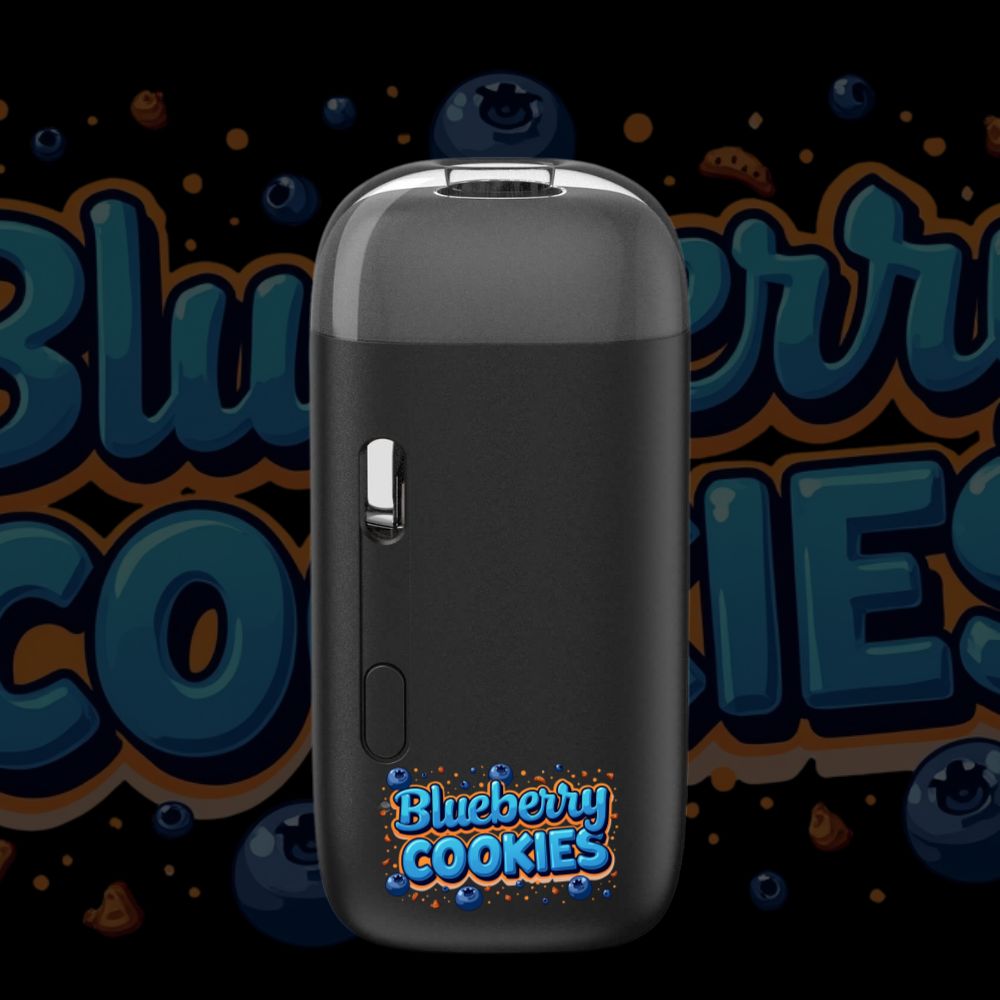Blueberry Cookies pod vape with dessert-themed label and compact form