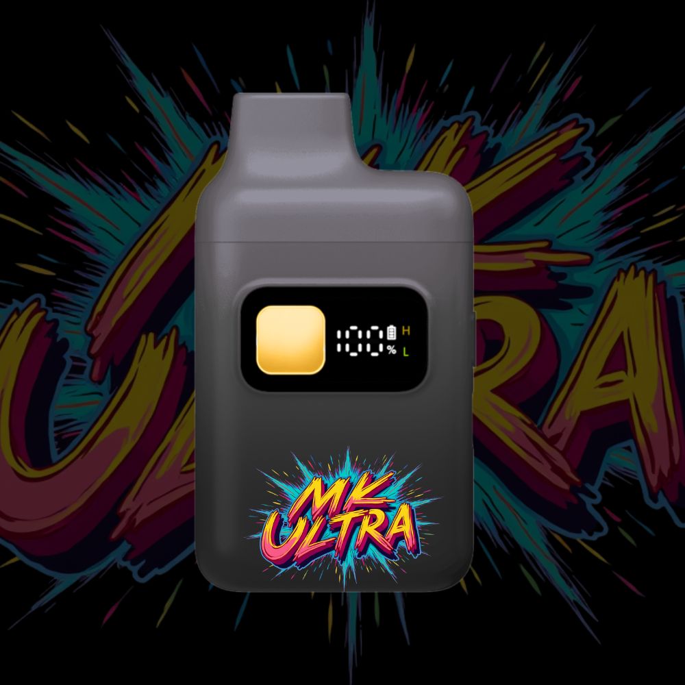 MK Ultra disposable THC vape pen – intense design with bright branding