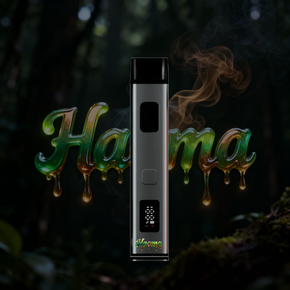 Haoma THC vape pen slim metallic design with LED screen.
