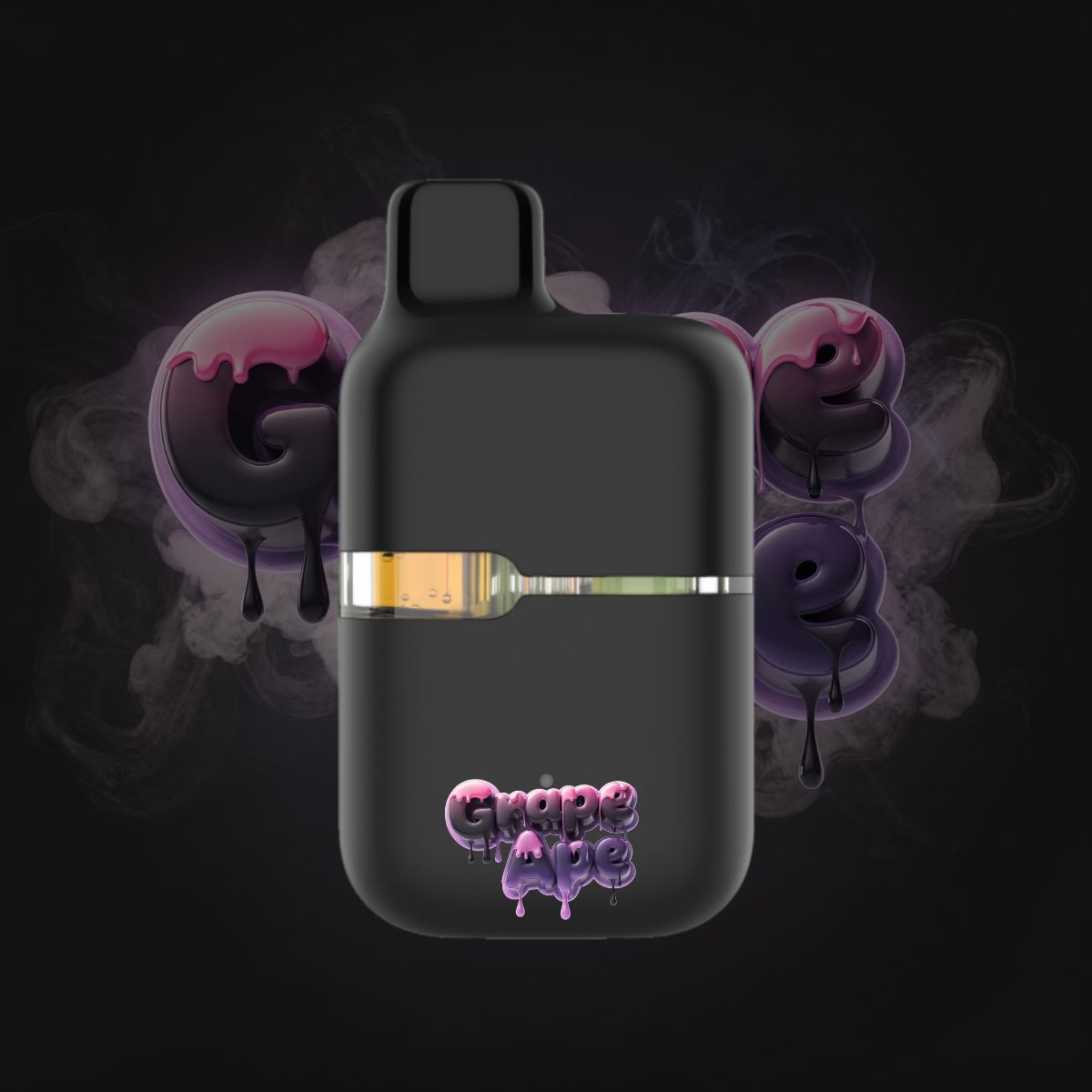 Grape Ape THC pod style disposable vape pen with visible oil chamber.