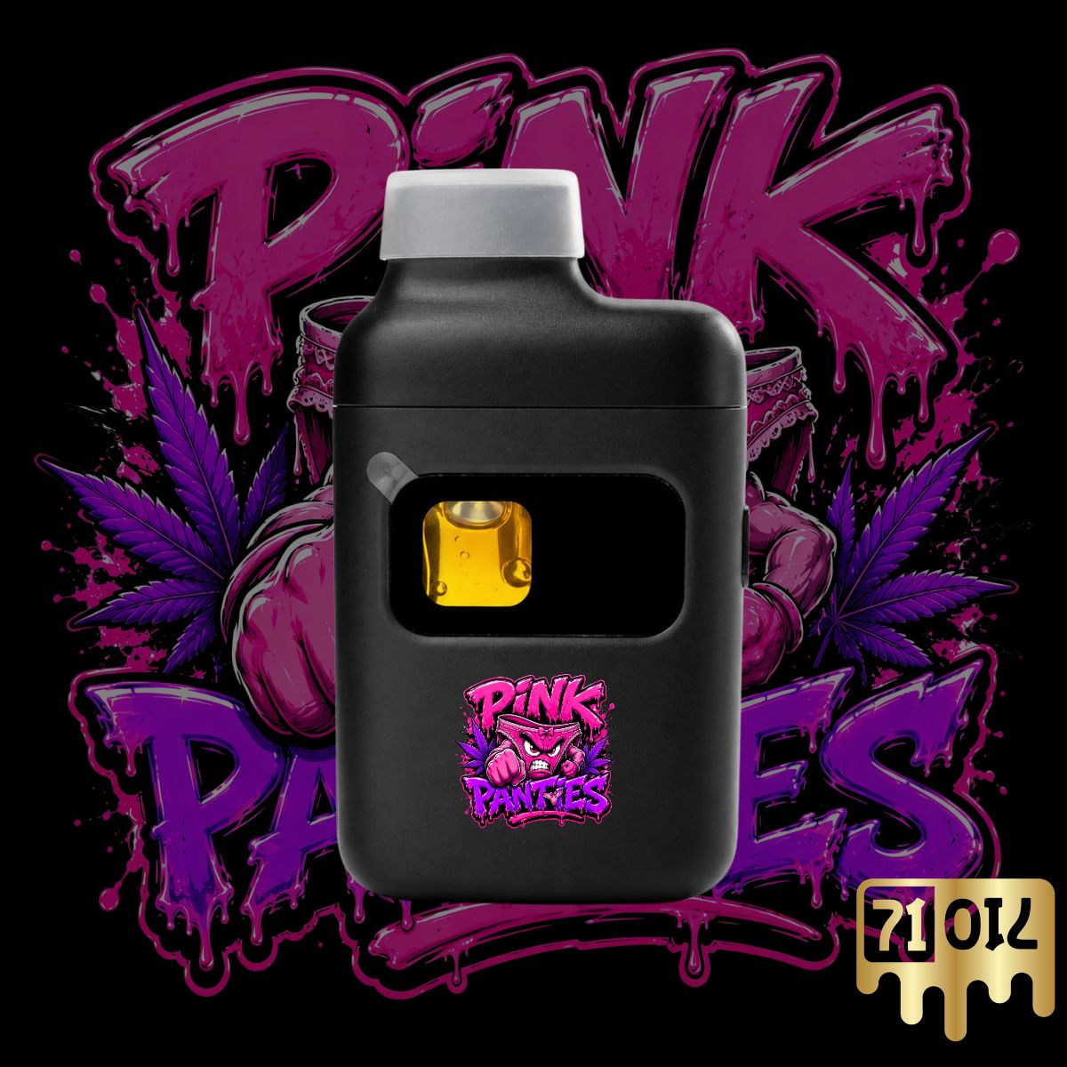 Pink Panties THC vape pen with premium cannabis oil and vibrant pink strain artwork.