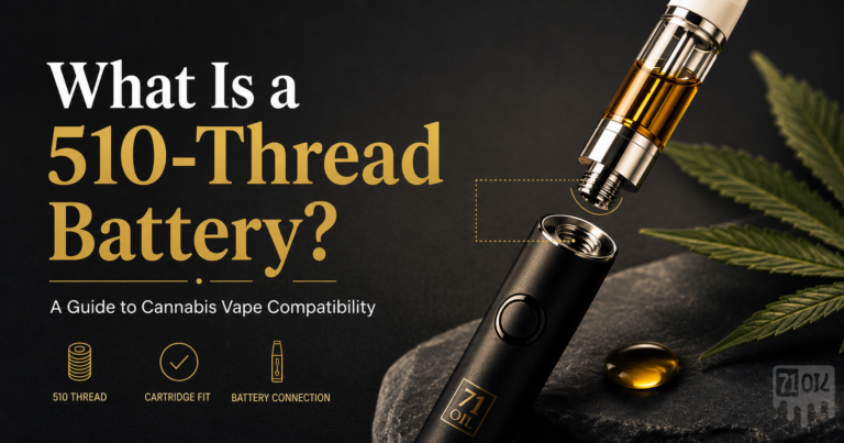 What is a 510-thread battery infographic showing a cannabis vape cartridge and battery connection
