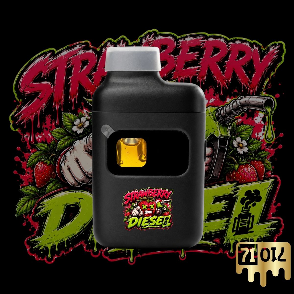71oil Strawberry Diesel 2G vape pen with black device and strawberry diesel strain artwork.