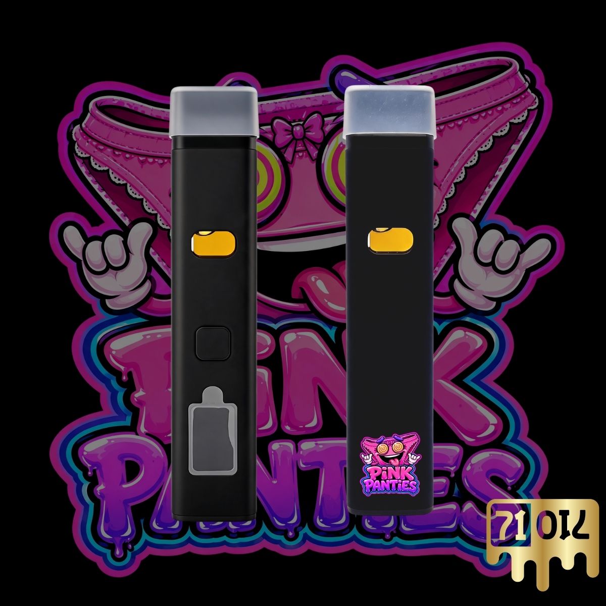 71oil Pink Panties 2G vape pen with black device and bright pink psychedelic artwork.