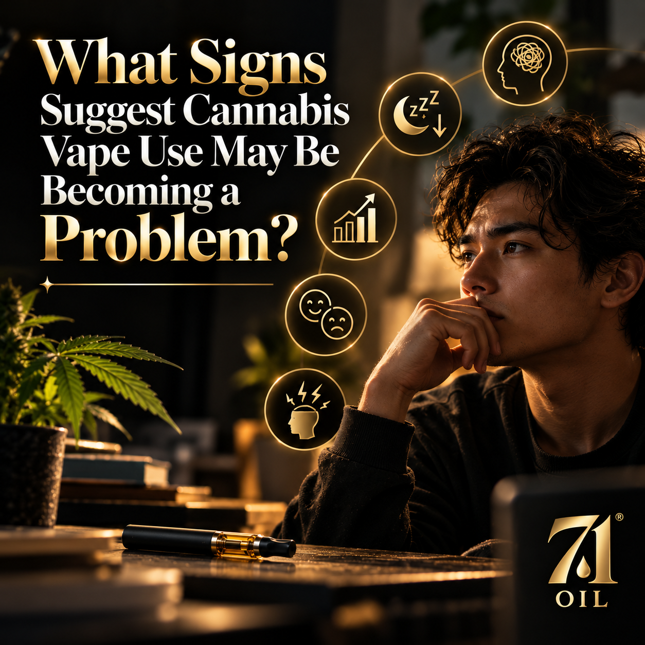 Warning signs that cannabis vape use may be becoming problematic, including increasing use, sleep changes, mood changes, and difficulty controlling use